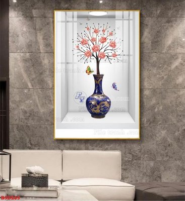 File gốc File tranh bình hoa 5D ô trưng bày đèn rọi B5D265 (chuẩn màu) cho in offset