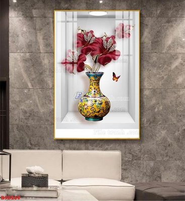 File tranh trang trí File tranh bình hoa 5D ô trưng bày đèn rọi B5D269 (file gốc)