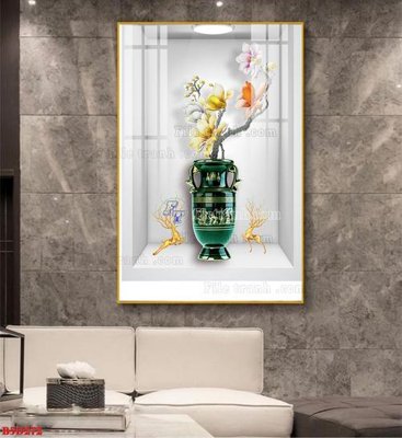 File in trần File tranh bình hoa 5D ô trưng bày đèn rọi B5D272 (bản gốc) hoa văn