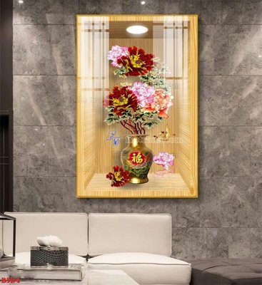 File gốc File tranh bình hoa 5D ô trưng bày đèn rọi B5D4 (in tráng gương) ốp tường