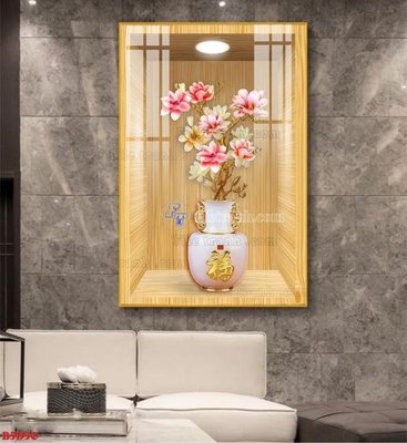 File gốc File tranh bình hoa 5D ô trưng bày đèn rọi B5D50 (cho in ấn) độc quyền
