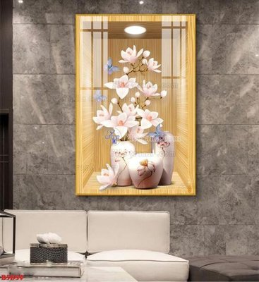 File gốc File tranh bình hoa 5D ô trưng bày đèn rọi B5D59 (in 3D) cho trang trí