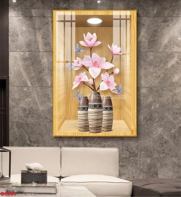 File tranh File tranh bình hoa 5D ô trưng bày đèn rọi B5D61 (bản gốc) treo tường