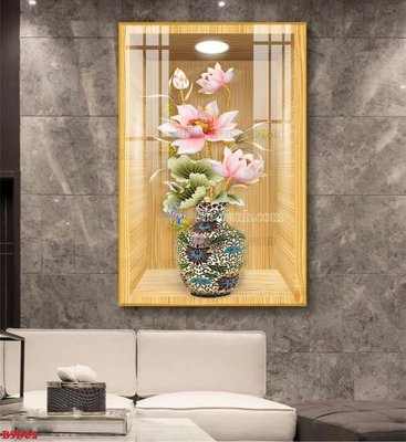 File ảnh File tranh bình hoa 5D ô trưng bày đèn rọi B5D62 (gốc) in backdrop sự kiện