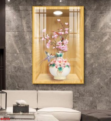 File tranh File tranh bình hoa 5D ô trưng bày đèn rọi B5D72 (bản gốc) treo phòng ăn