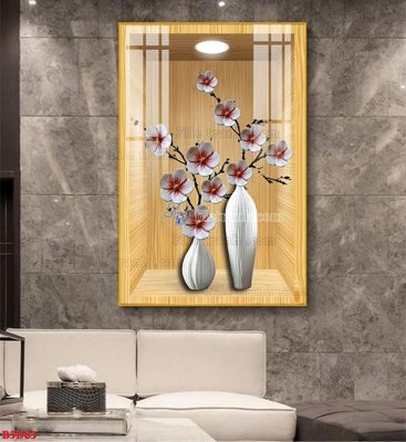 File tranh gốc File tranh bình hoa 5D ô trưng bày đèn rọi B5D83 (bản quyền) độc đáo