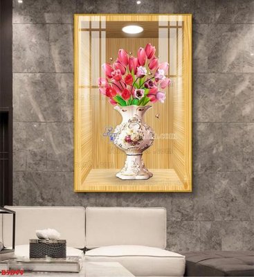 File tranh gốc File tranh bình hoa 5D ô trưng bày đèn rọi B5D99 (bản quyền) Filetranh.com