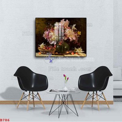 File tranh in trần 3D File tranh bình hoa B786 (ảnh gốc)