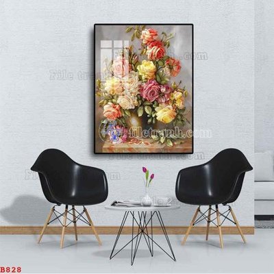 Ảnh gốc File tranh bình hoa B828 (nét căng) in mica