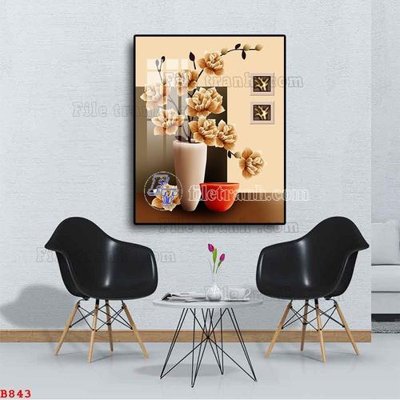 File gốc File tranh bình hoa B843 (in lụa) họa tiết 3D