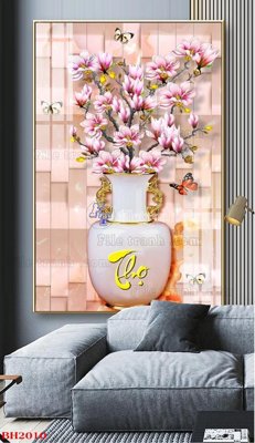 File in lụa File tranh bình hoa B2010 (chất lượng cao) File tranh bình hoa B2010