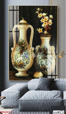 File in mica File tranh bình hoa B2015 (bản gốc) làm vách ngăn