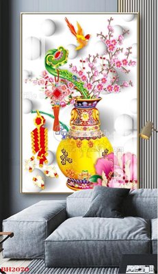 Download file gốc File tranh bình hoa B2070 (in lụa) tranh 3D