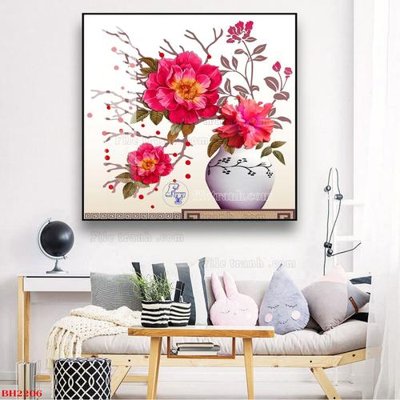 File gốc File tranh bình hoa B2206 (in lụa) tranh mã đáo