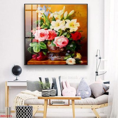Download file gốc File tranh bình hoa B2271 (in lụa) hoa lá