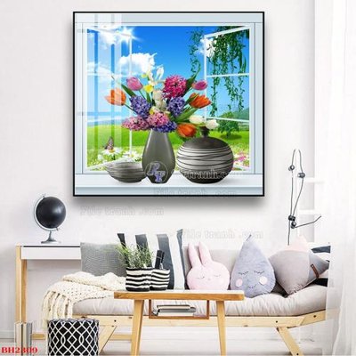 File tranh File tranh bình hoa B2309 (bản gốc) in lụa dán tường