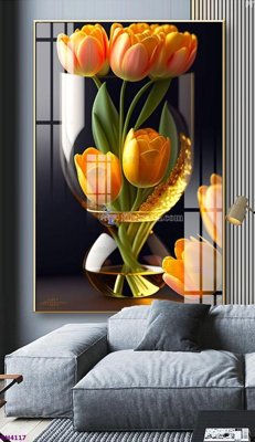 File tranh gốc File tranh bình hoa 5D hoa đẹp BH4117 chủ đề hiện đại