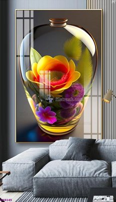 File gốc File tranh bình hoa 5D hoa đẹp BH4145 (in lụa) tranh phong thủy