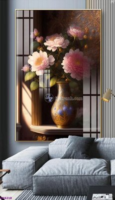File tranh File tranh bình hoa 5D hoa đẹp BH4210 (bản gốc) in lụa dán tường