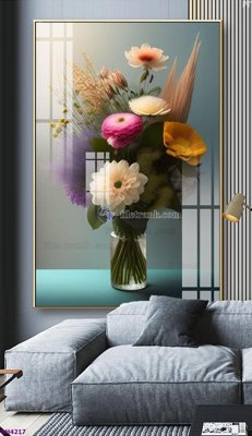 File gốc File tranh bình hoa 5D hoa đẹp BH4217 (in lụa) chi tiết cao