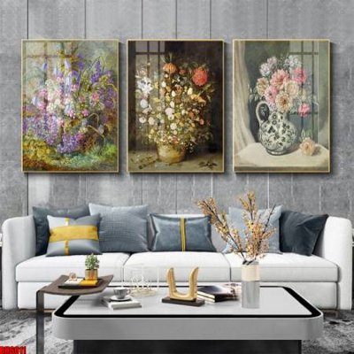 File in trần File tranh bộ 3 bình hoa phong cách cổ điển BH6011 (bản gốc) mây trời