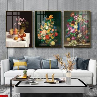 File tranh gốc in trần nhà File tranh bộ 3 bình hoa phong cách cổ điển BH6023 3D