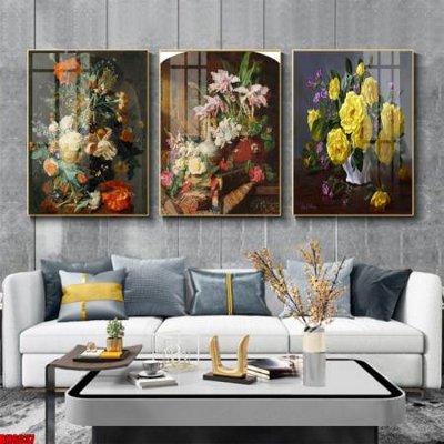 File tranh File tranh bộ 3 bình hoa phong cách cổ điển BH6037 (gốc) in trên kính