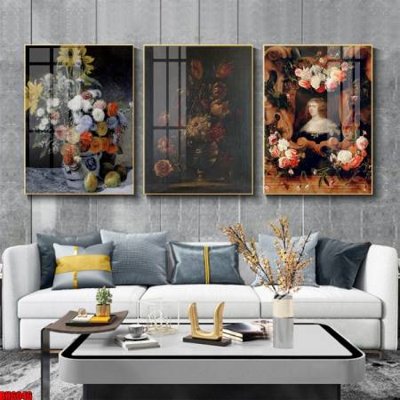 File tranh File tranh bộ 3 bình hoa phong cách cổ điển BH6046 (gốc) in vải canvas