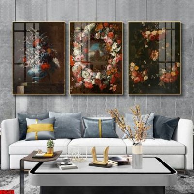 File in trần File tranh bộ 3 bình hoa phong cách cổ điển BH6174 (bản gốc) hoa văn