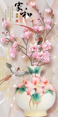 File tranh gốc in trần nhà File tranh bình hoa BHY56 3D