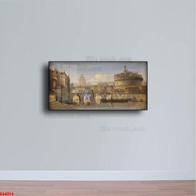 File tranh gốc in trần nhà Tranh sơn dầu phong cảnh châu âu CA4314 3D