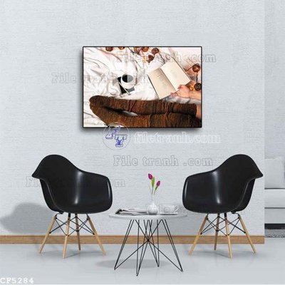 File gốc File tranh treo quán cà phê CF5284 (in lụa) họa tiết 3D