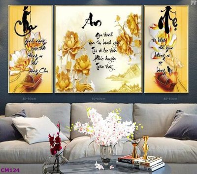 Tải file File tranh thư pháp cha mẹ CM124 (PSD) cho in tranh kính