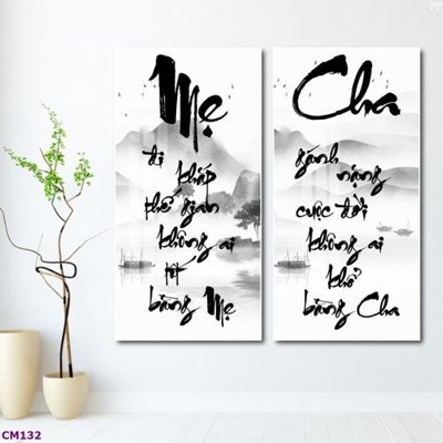 File tranh File tranh thư pháp cha mẹ CM132 (bản gốc) in lụa dán tường