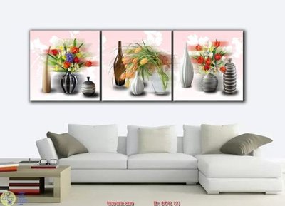 File tranh Tranh treo bộ 3 bình hoa DC41 (gốc) phong cách tối giản