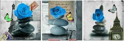 File gốc Tranh bộ ba hoa xanh DC84 (PNG) chất lượng cao