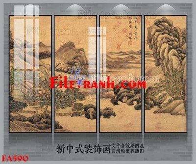File tranh File gốc in bộ tranh decor treo tráng gương canvas FA590 (bản gốc) in lụa dán tường
