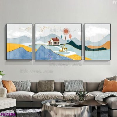 File gốc in ấn File bộ tranh tráng gương hiện đại FG7204 chất lượng vượt trội