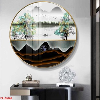 File gốc File tranh hiện đại pha lê gương FT109382 (in lụa) tranh mã đáo