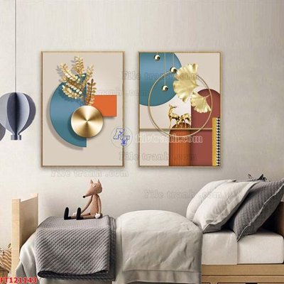 File tranh File tranh bộ hiện đại FT121143 (bản gốc) in lụa 3D