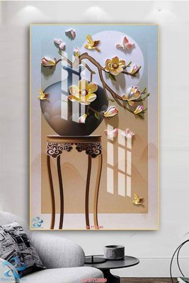 File gốc Tranh trang trí lối vào FT15689 (in lụa) họa tiết 3D