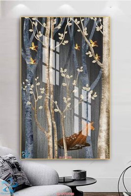 File gốc Tranh trang trí lối vào FT15758 (in lụa) hoa văn cổ điển