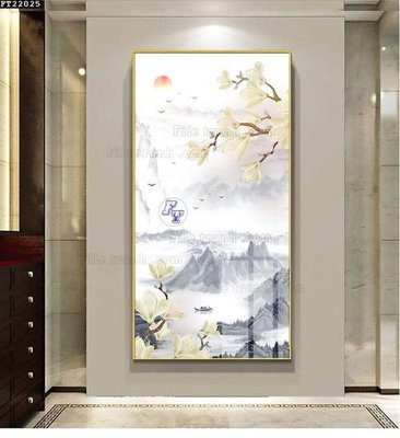 File tranh File in tranh tường đứng lối vào FT22025 (bản gốc) in lụa 3D