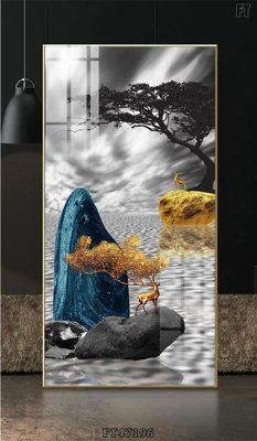 File gốc Tranh treo pha lê gương FT47196 (in lụa) hoa văn cổ điển