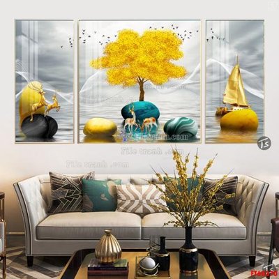 File in trần File tranh hiện đại pha lê gương FT60370 (bản gốc) phong cảnh