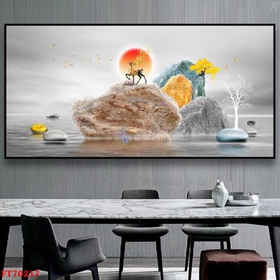 File in trần Tranh treo hiện đại pha lê gương FT70217 (bản gốc) mây trời