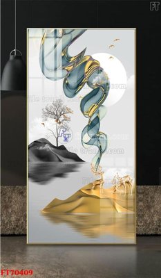 File in trần Tranh treo hiện đại pha lê gương FT70409 (bản gốc) mây trời