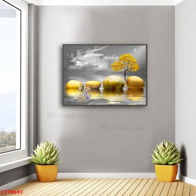 File tranh gốc PSD Tranh treo hiện đại pha lê gương FT70697 còn nguyên layer