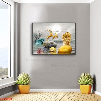 File gốc Tranh treo hiện đại pha lê gương FT70702 (in lụa) tranh phong thủy