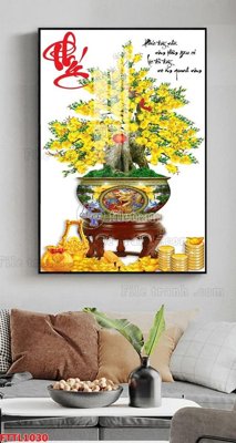 File gốc File tranh chậu mai bonsai FTTL1030 (in lụa) tranh thuận buồm